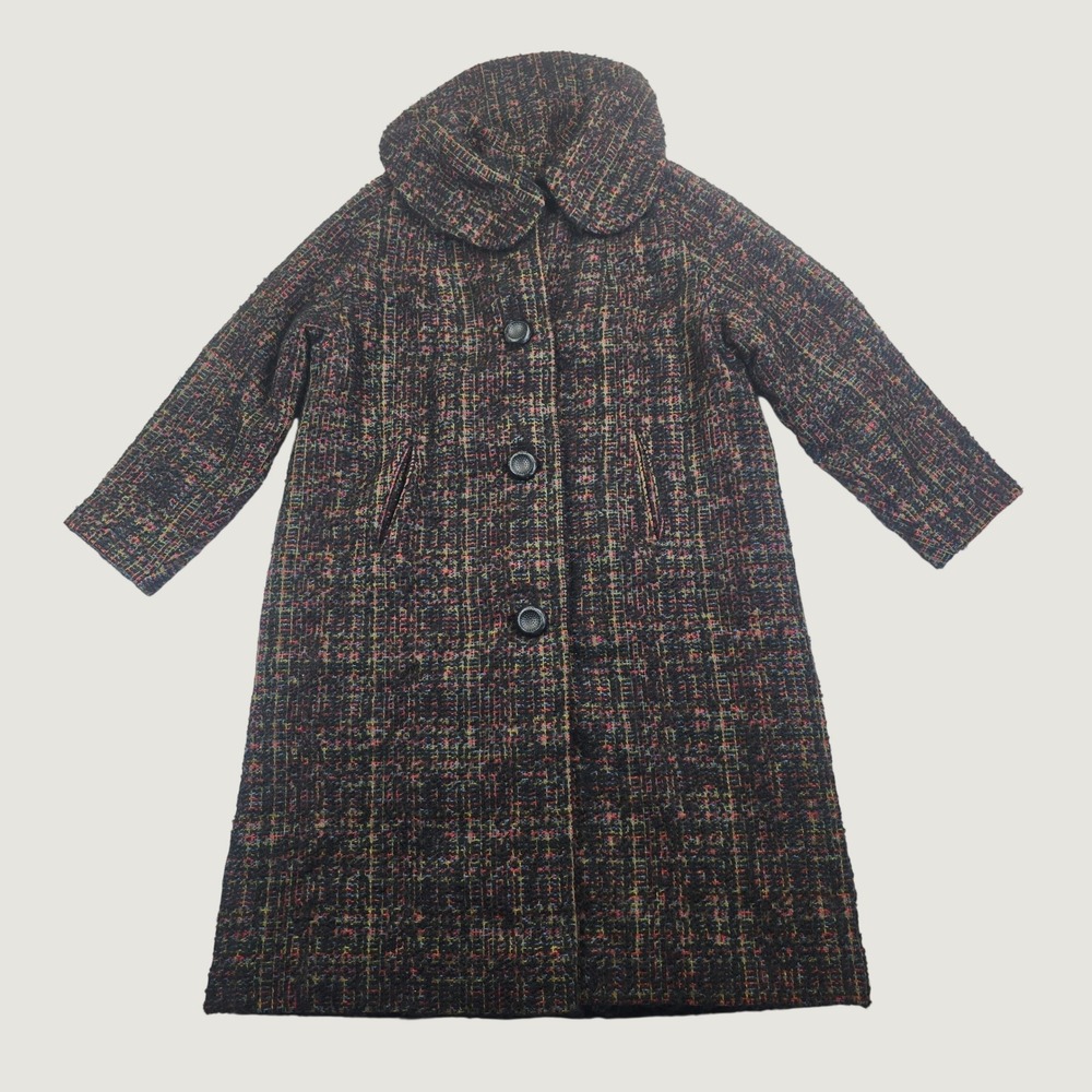 Bromleigh Women's Large Multi Color Tweed Overcoat Mid Length Vintage Coat H13